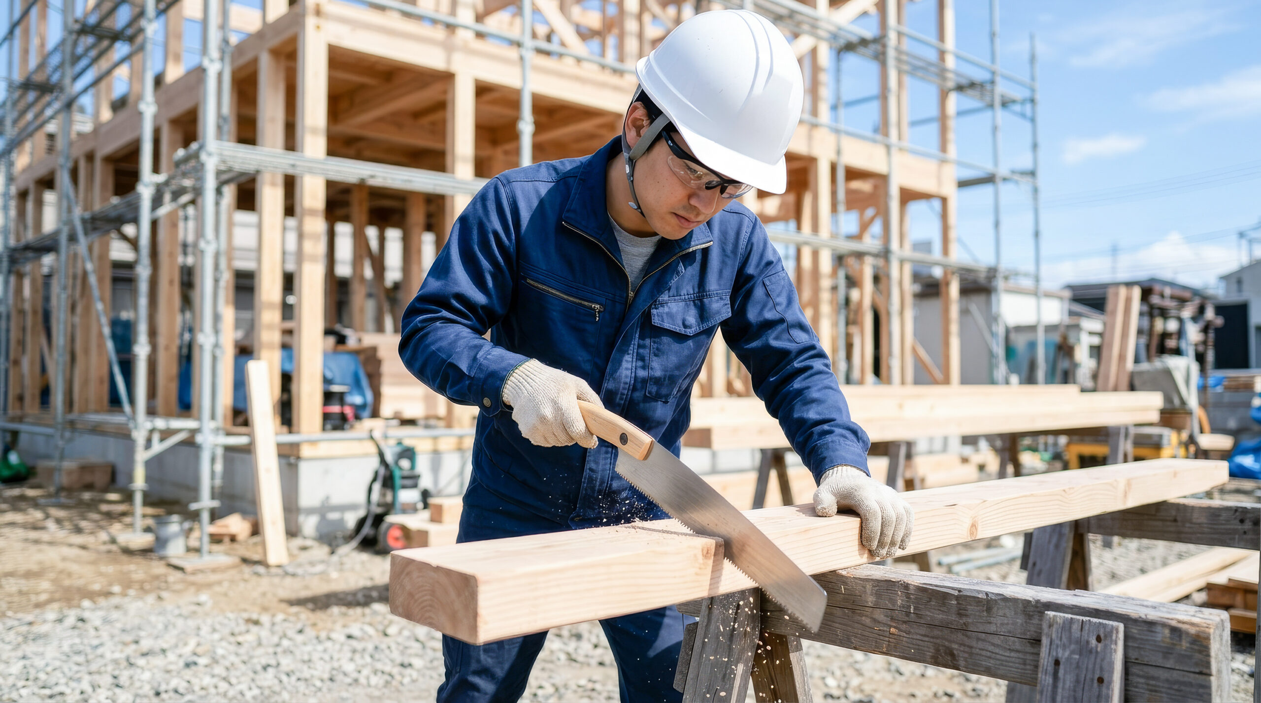 木材を丁寧に加工する自社大工