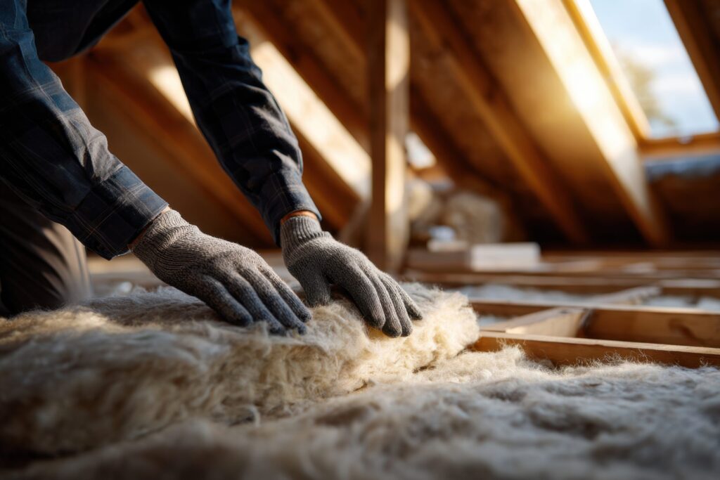 小屋裏の断熱材敷き込み